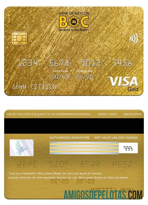 Cartão Visa Gold do Banco do Ceilão do Sri Lanka amostra
